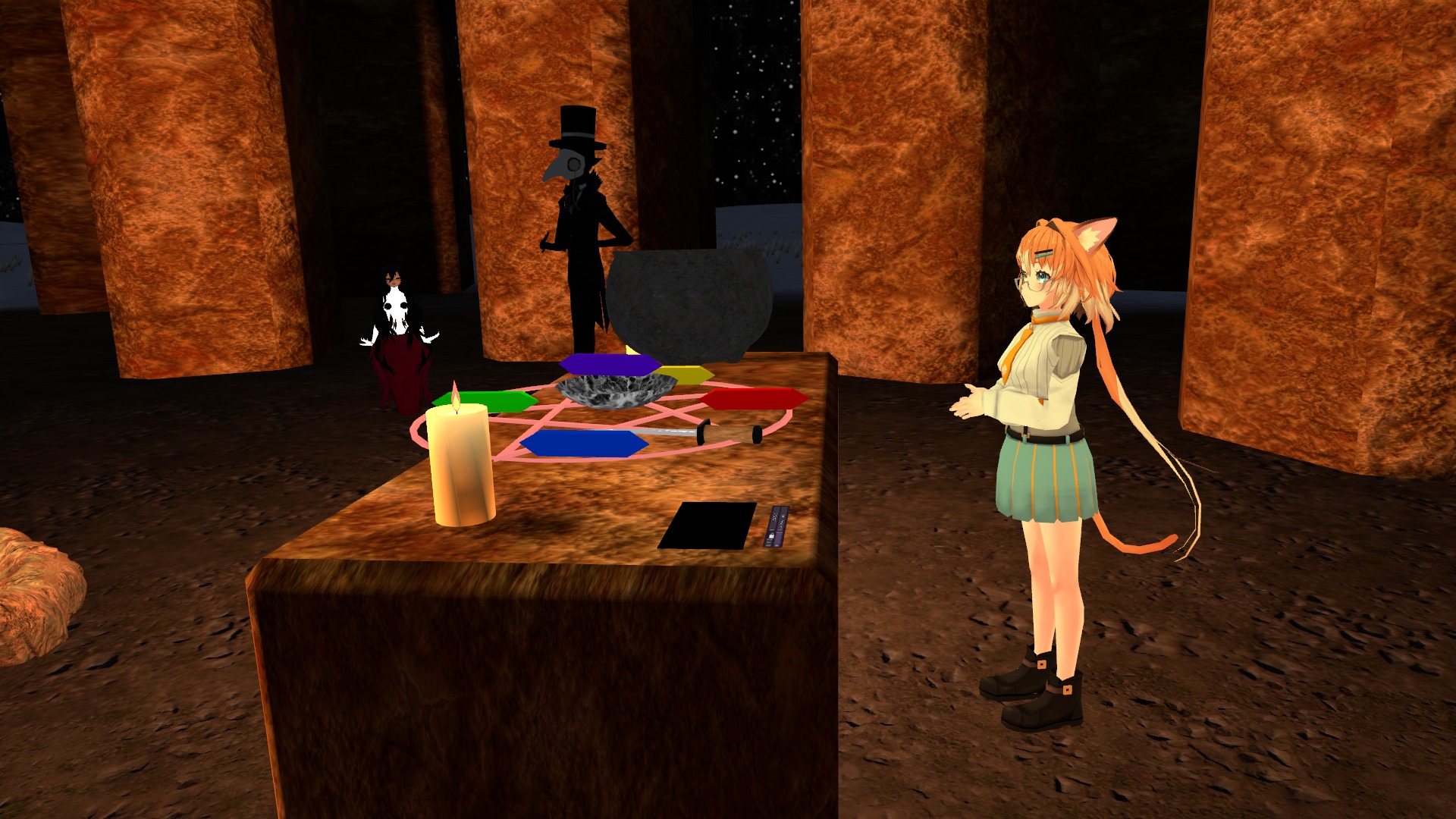 Community gathered around a ritual altar in VRChat